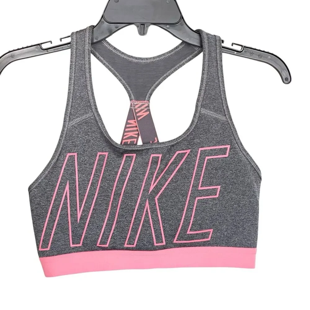 Nike Womens Sports Bra Sz Medium Crop Top Logo Workout Activewear Gym Running